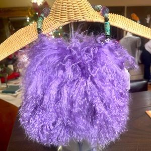 NWT - Custom Made. Genuine Tibetan Lamb with stone & ceramic bead handle